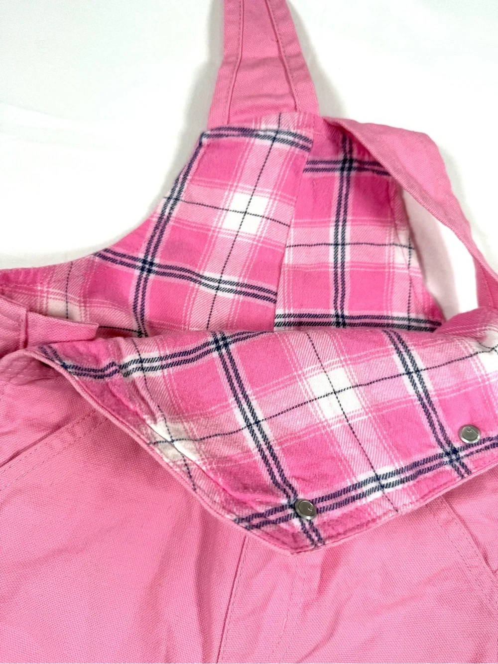 CARHARTT Girls Canvas Bib Overalls 9M Pink Plaid Lined Workwear Farmcore Western